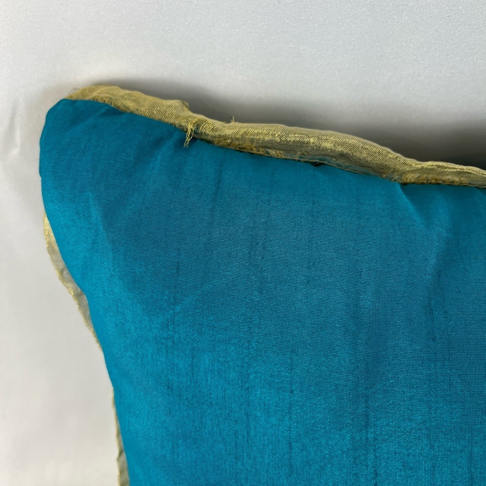 Pier 1 Embroidered Peacock Beaded Lumbar Accent Throw Pillow Teal Gold Bronze - Picture 4 of 12